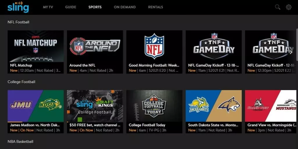 NFL Live Streams on Sling TV