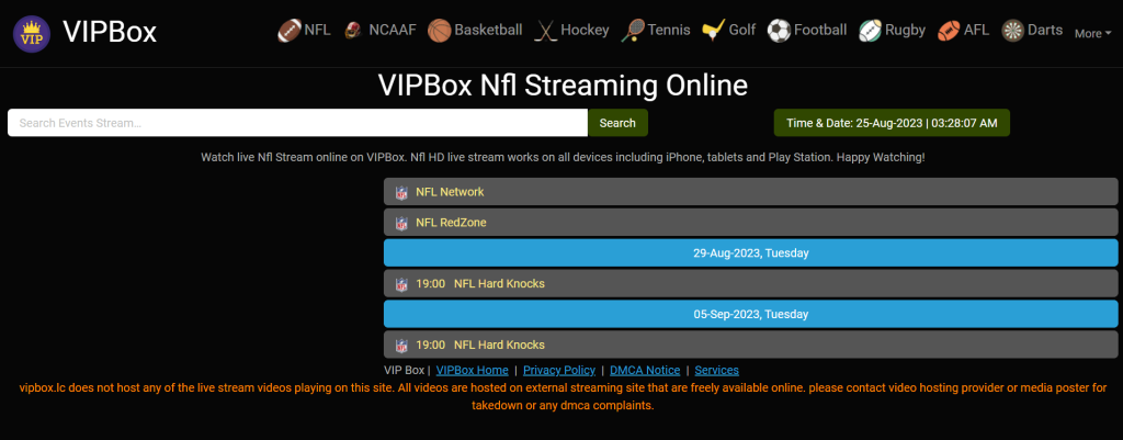 NFL Live Streams on VIPBox